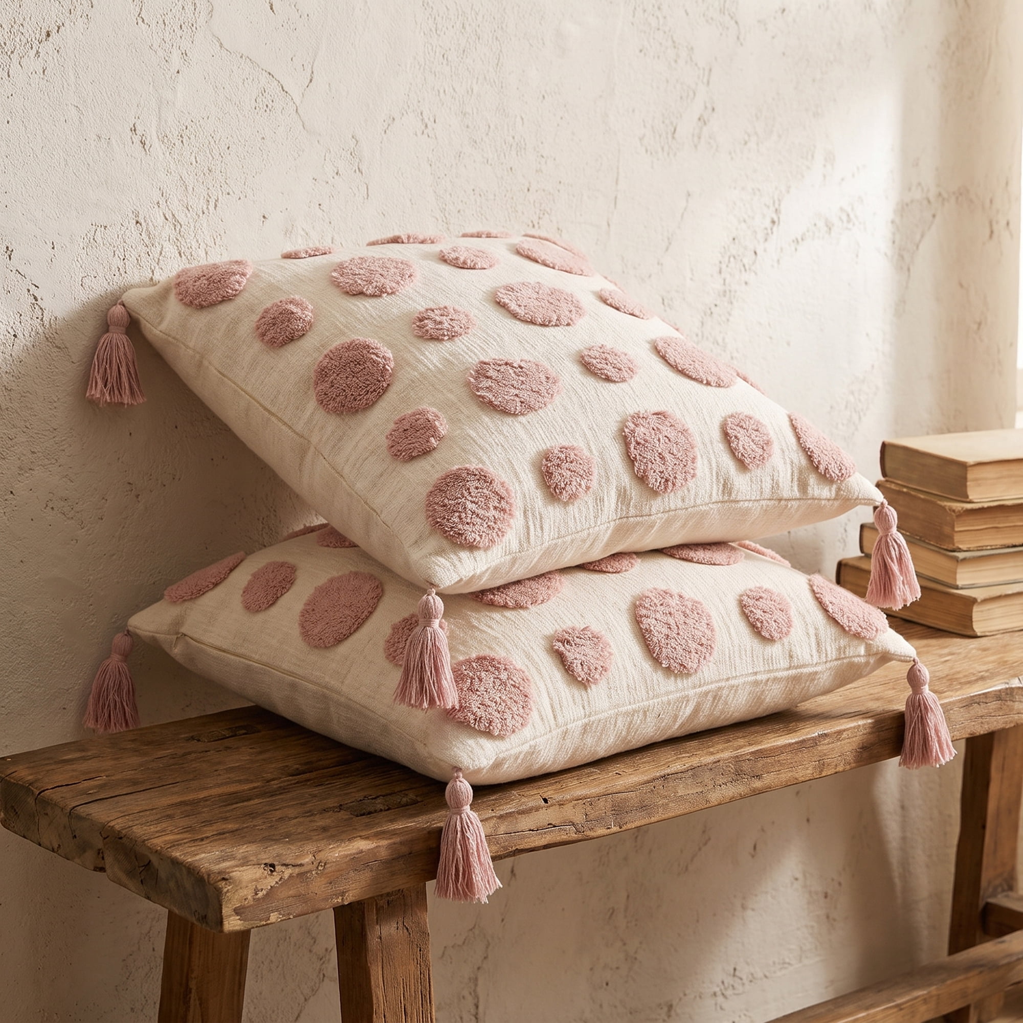 Unique Bargains Tufted Throw Pillow Cover Cushion Case for Home Pink Dot 18"x18"