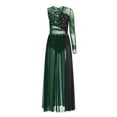 thumbnail image 3 of inlzdz Women's Color Block Lyrical Dance Dress Mesh Maxi Dresses Modern Contemporary Dancewear Green&Black S, 3 of 5