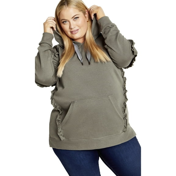 Avenue Women's Plus Size Frill Plain Hoodie
