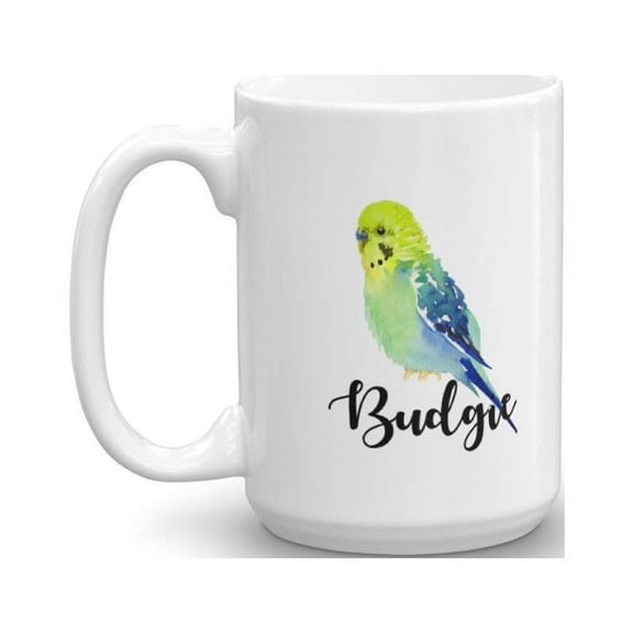 Cute Parakeet Budgie Painting Print Coffee & Tea Gift Mug Cup, Accessories, Supplies, Things, Merchandise And Novelty Gifts For Bird Lover Men & Women (15oz)
