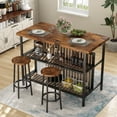 thumbnail image 4 of Baxluxe Bar Table Set with Storage Shelves, Rectangular Pub Table Set with 2 PU Leather Stools, Pub Style Kitchen Table with Chairs, Counter Height Dining Set for Kitchen, Dining Room, Brown, 4 of 9