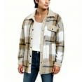 thumbnail image 3 of USNSM Men's Cotton Sherpa Lined Button Down Flannel Jacket Plaid Shirts Soft Outdoor Pockets Long Sleeve Outwear Coat Beige S, 3 of 3