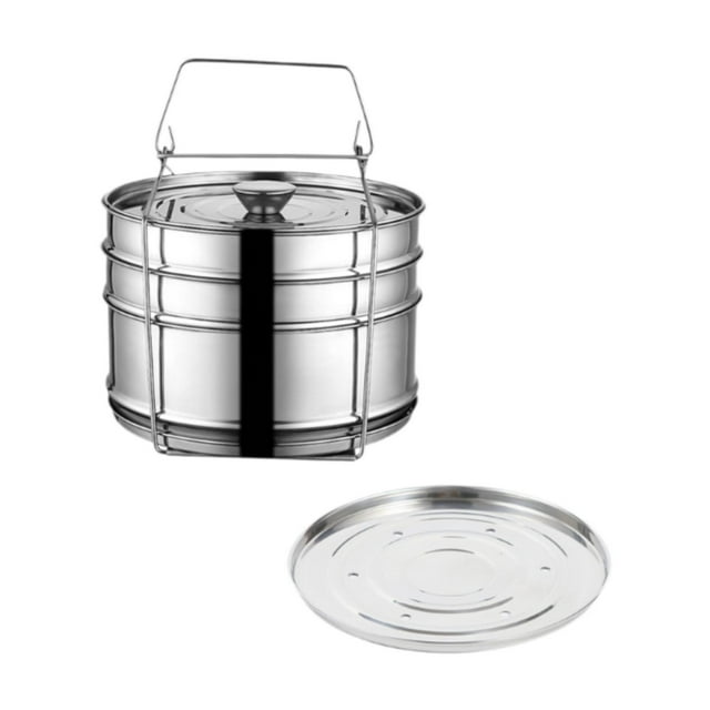 GUOOL Adults Lunch Box Stainless Steel Three Layer Food Steamer Basket Stackable Lunch with Steamed tool