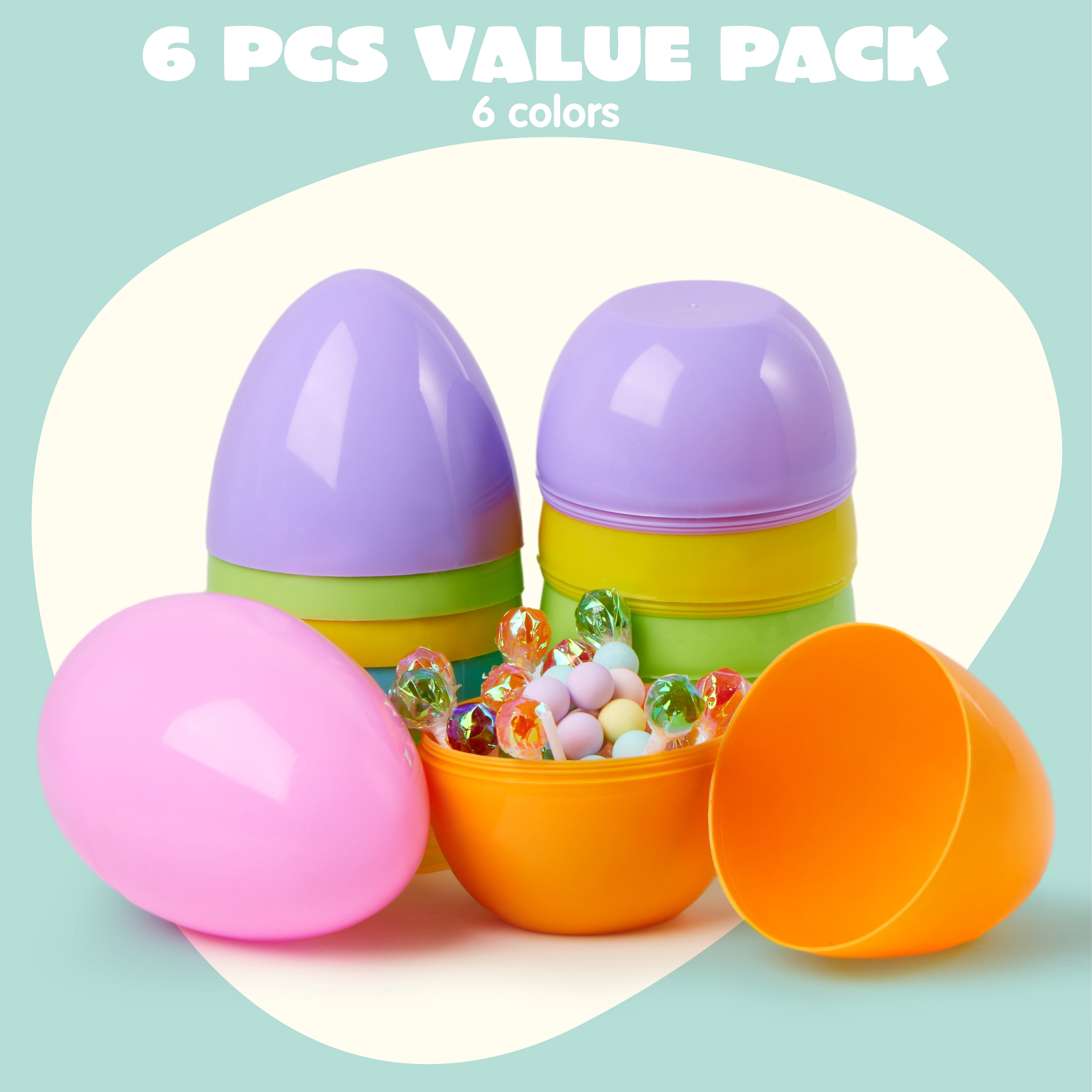 Joyfy 6 pack Large Easter Eggs, 6" Pastel Jumbo Plastic Easter Eggs, Empty Fillable for Easter Egg Hunt, Basket Stuffers, Party Favors, Classroom Prize Supplies