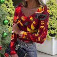 thumbnail image 7 of Womens Mardi Gras Shirts Sparkly Sequins V Neck Blouse Feathers Print Long Sleeve Gold Tunic Tops Red L, 7 of 7