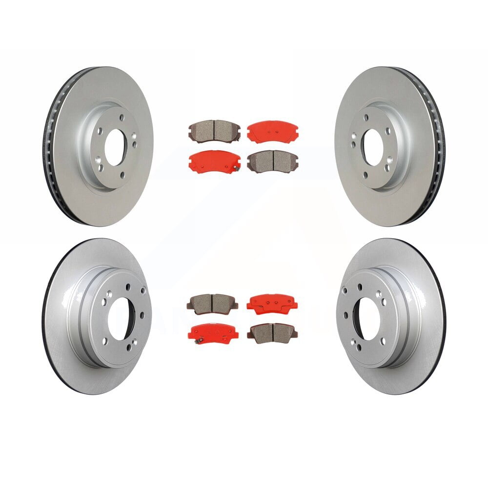 Front Rear Coated Disc Brake Rotors And SemiMetallic Pads Kit For