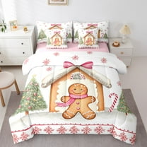 Manfei Merry Christmas Bedding Comforter Set 7 Pieces, Kawaii Gingerbread Man Full Bedding Set, Kids Teens Boys Girls Reversible Fitted Sheet Flat Sheet, Breathable Home Decor