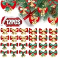 thumbnail image 2 of 1-12PCS Christmas Bows with Bells Mini Christmas Bowknot DIY Craft Gift Ornaments Xmas Tree Hanging Decor New Year Home Decor, 2 of 5