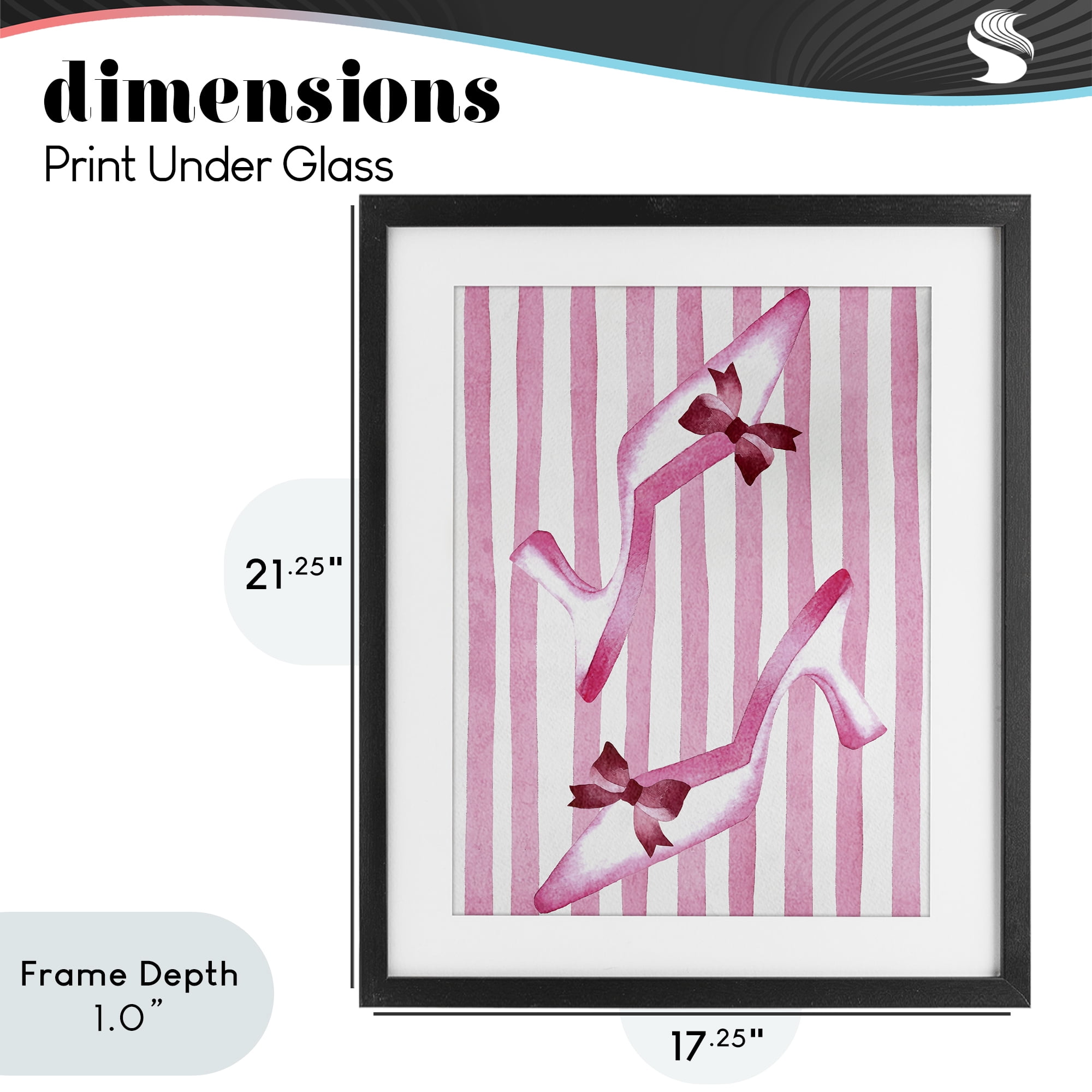 Stupell Industries Bow Heels on Pink Stripes Black Framed Print Under Glass, design by Camila Juncos
