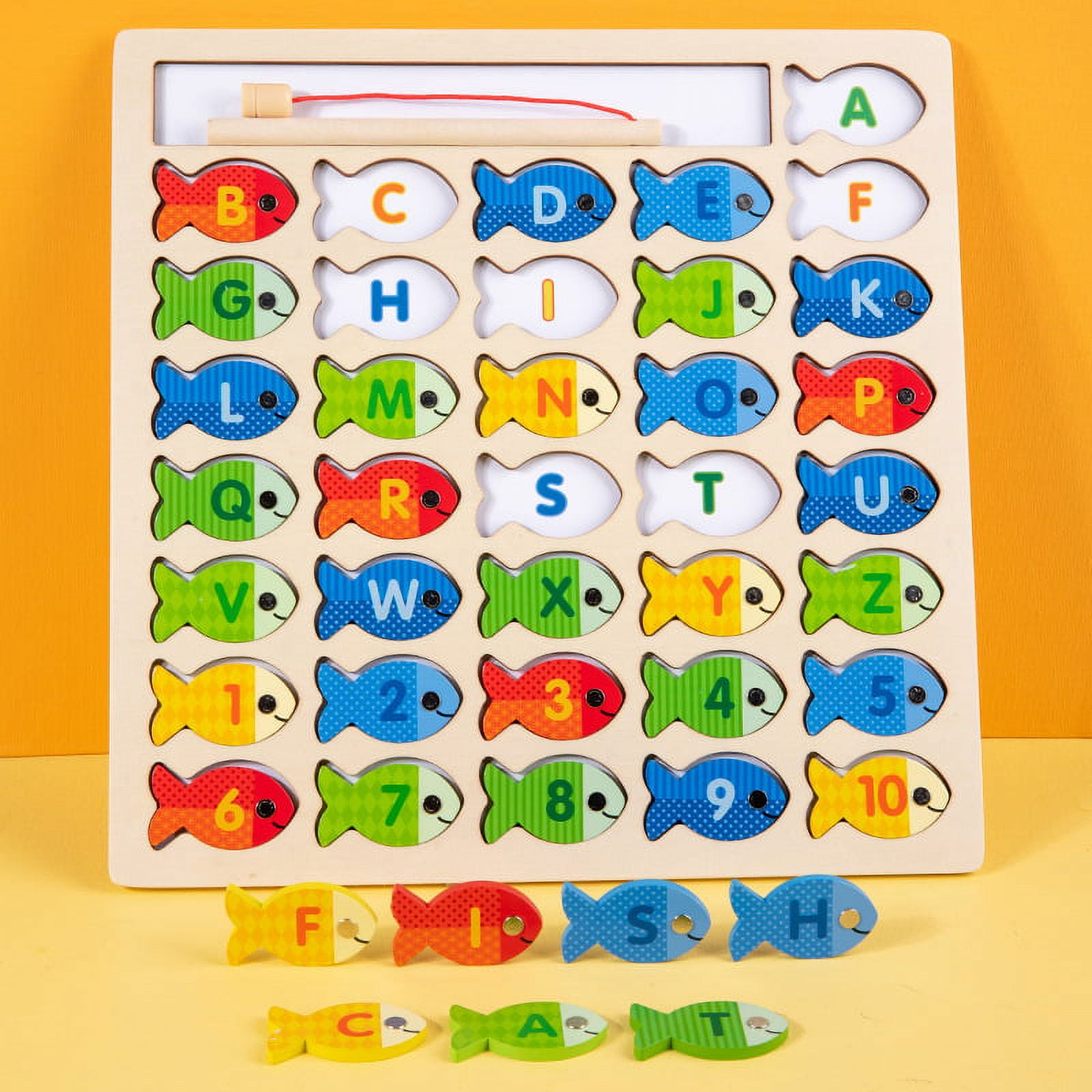 Jouet de jeu de pêche en bois magnétique pour les tout-petits, Alphabet  Fish Catching Counting Jeux Puzzle avec chiffres et lettres, Apprentissage  préscolaire Abc et Math_