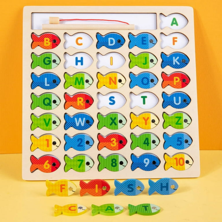 Magnetic Wooden Fishing Game Toys for Toddlers, Alphabet Fish Catch  Counting Game Puzzle with Numbers and Letters, Preschool Learning ABC and  Math Educational Toys 