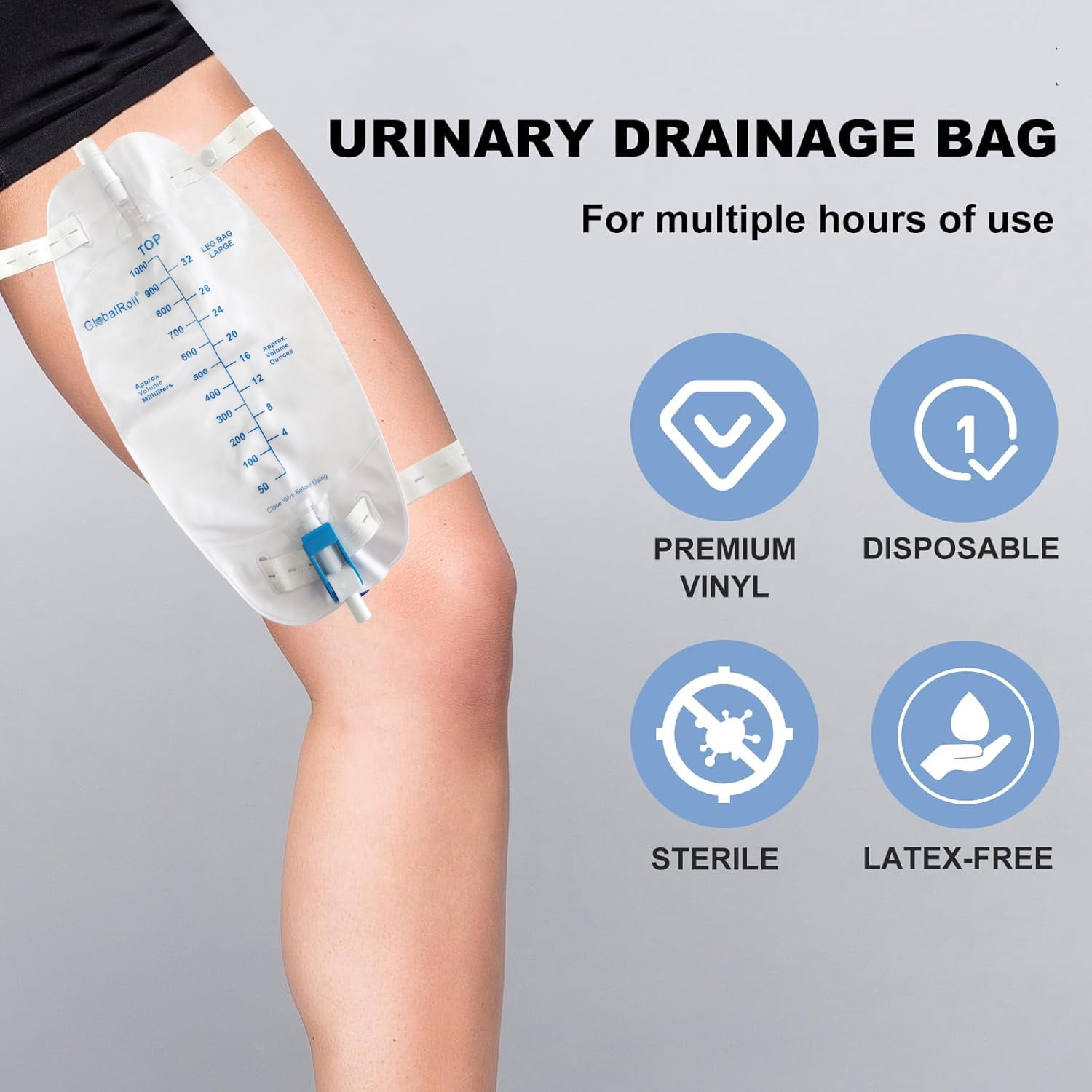 Leg Bag 5 Pack,Urinary Leg Bag, Medical Drainage Bag With 1000 mL ,Volume2 Adjustable Elastic Bands, Professional Urinary Bag for Home and Hospitals Health Aids, 5 Pack