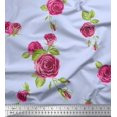 thumbnail image 1 of Soimoi Blue Viscose Chiffon Fabric Leaves & Pink Rose Flower Print Sewing Fabric BTY 42 Inch Wide, 1 of 1