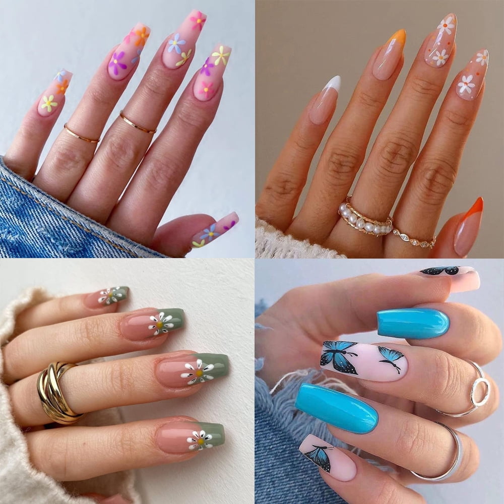 Lollanda Daisy Press on Nails, Medium Length Fake Nails French Tip Nails  Spring Summer Nail Art Supplies Exquisite Design Flower Acrylic for Women  Girls - Walmart.com