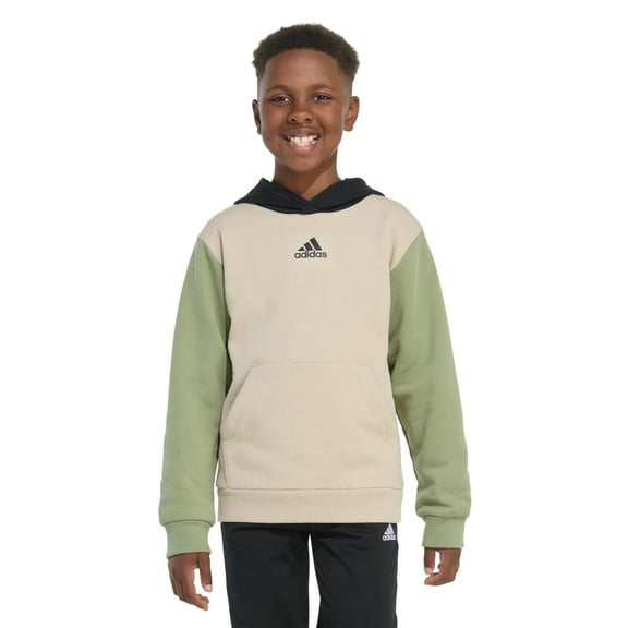 Adidas Youth Boy's Fleece Long Sleeve Graphic Logo Pullover Hoodie (US, Alpha, Medium, Regular, Tan)
