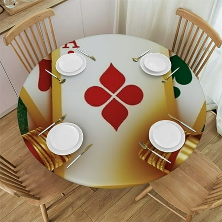 

Tllo0ord Round Fitted Tablecloth with Elastic Edge Poker Cards Polyester Print Table Pad Fits Round Table The Ultimate Protection for Your Table 38-42