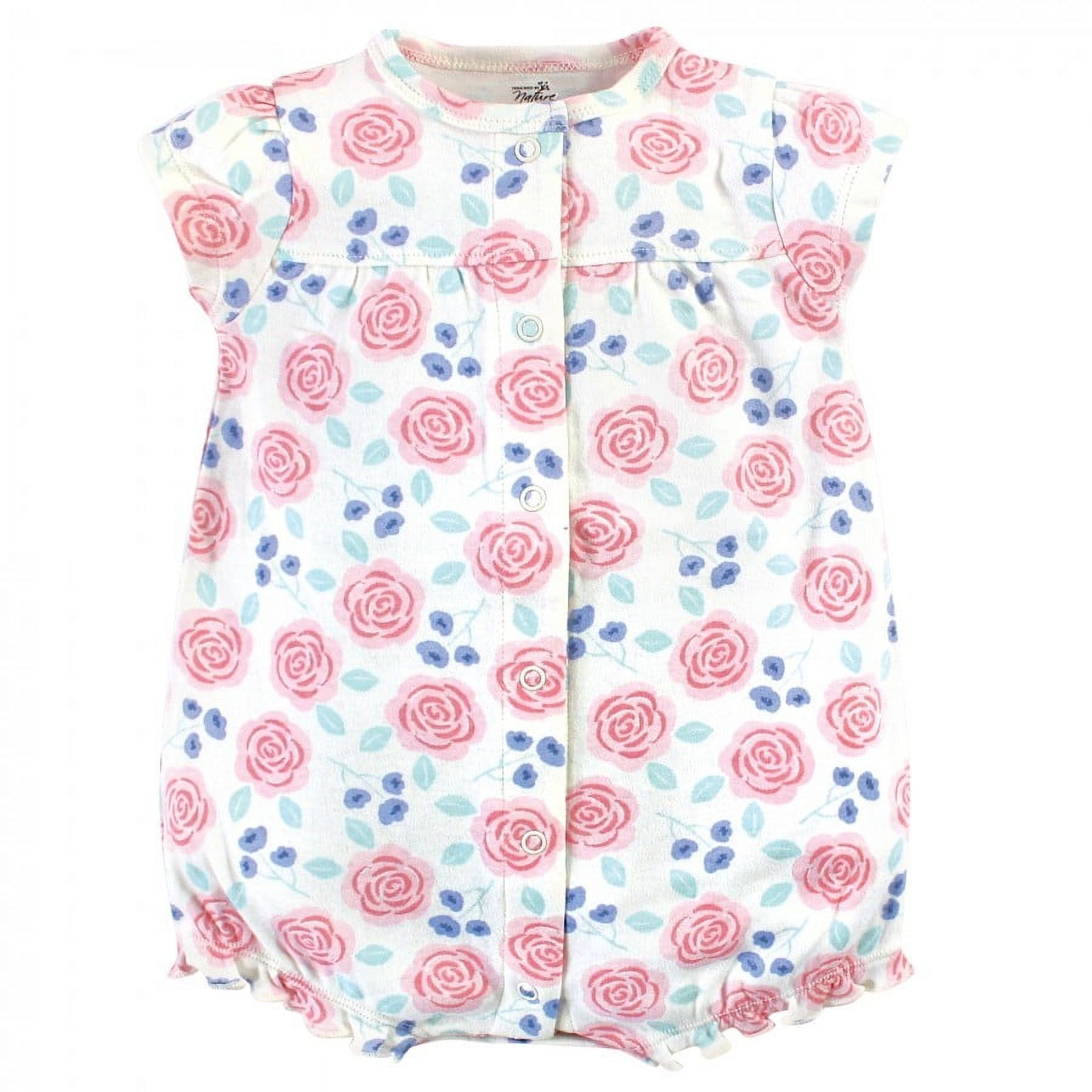 Touched by Nature Baby Girl Organic Cotton Rompers 3pk, Pink Rose, 12-18 Months
