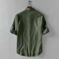 thumbnail image 4 of WREESH Men's Fashion Linen Button Down Shirts Casual Short Sleeve Turndown Collar Solid Color Shirts for Men Olive Green, 4 of 6