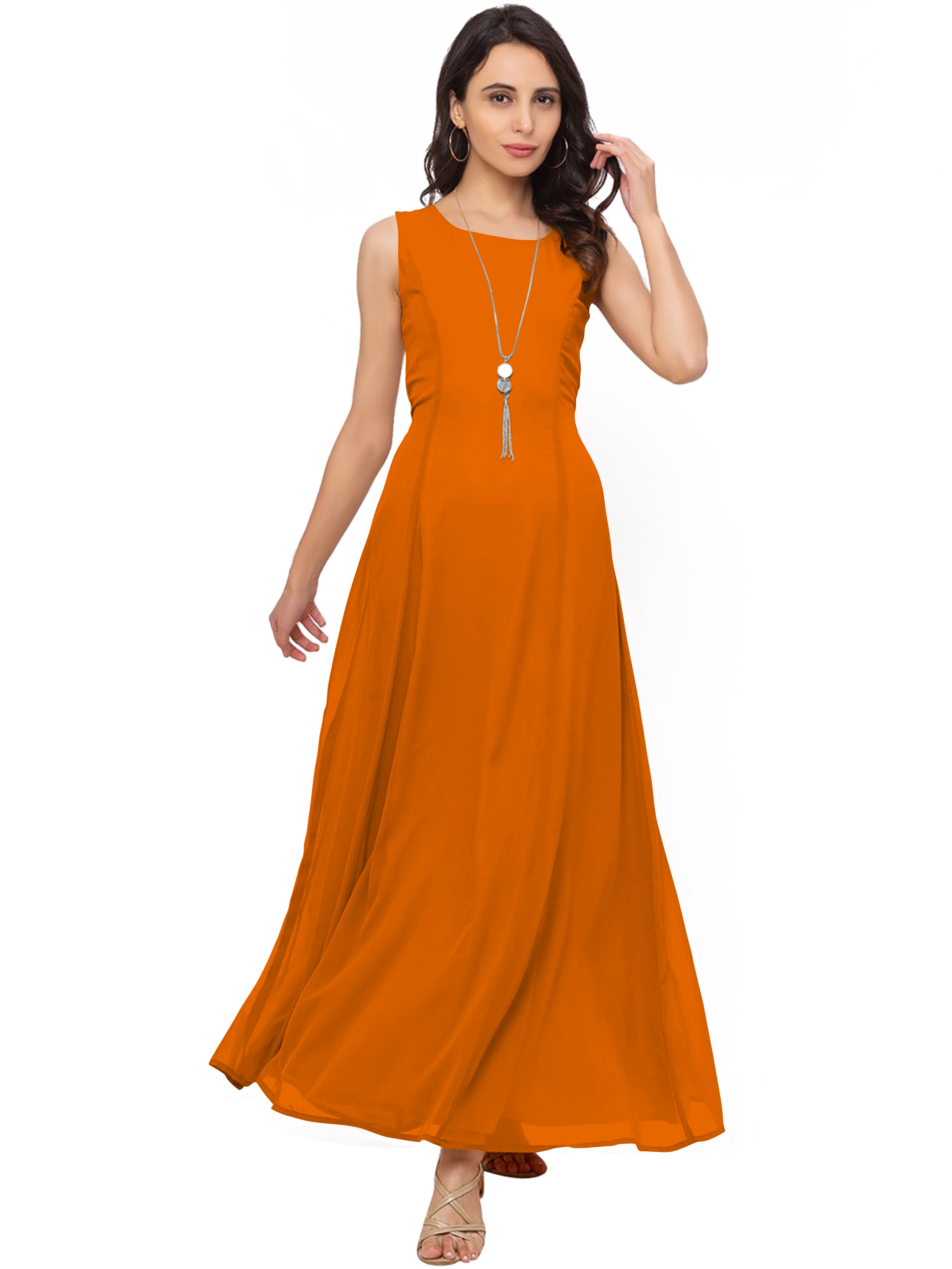 eloria Women's Ankle Length Dress Princess Cut Aline Sleeve Less Strip