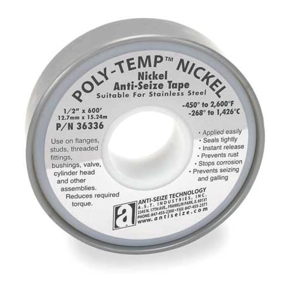 Poly-Temp 36351 Anti-Seize Nickel Filled PTFE Thread Seal Tape, 600" Length x 3/4" Width x 3.5 Mil Thickness, Gray