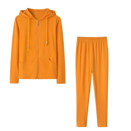 Atogsazn Sweatsuits for Women Set 2 Piece Jogging Suit Long Sleeve Hooded Sweatshirts Sweatpants Tracksuit B-Yellow M on Clearance