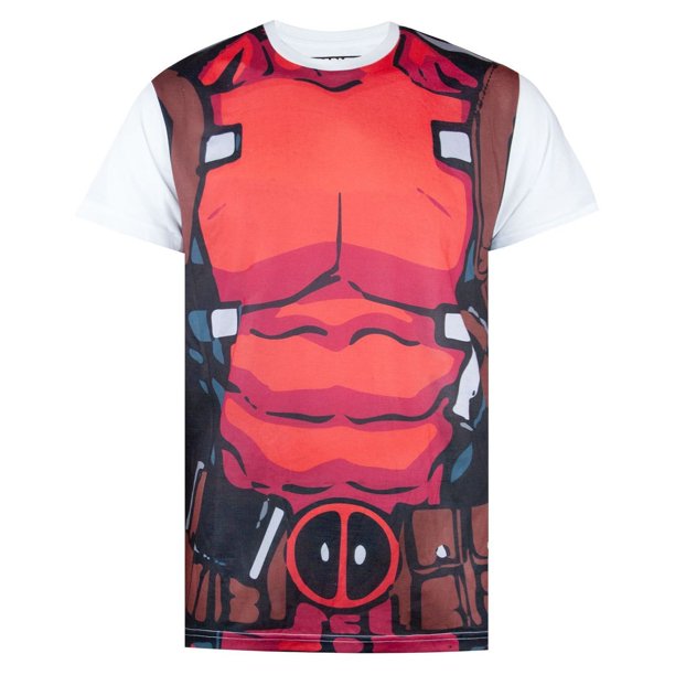 Deadpool - Camiseta Disfraz para Hombre (Blanco, Rojo)