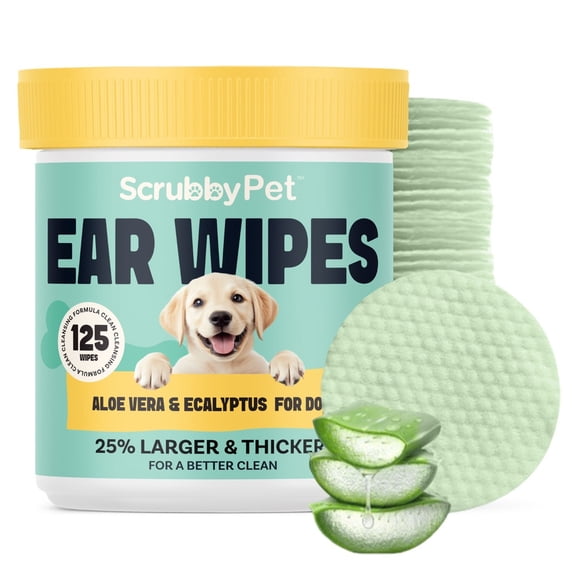 Dog Ear Wipes – 125 Count, Extra Thick, Aloe Vera & Eucalyptus, Hypoallergenic and Safe for Puppies - Scrubby Pet