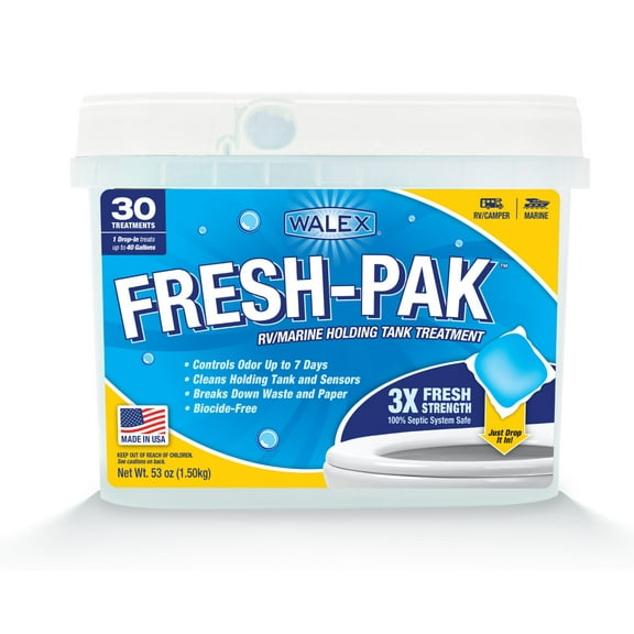Walex Fresh-Pak RV & Marine Holding Tank Deodorizer - Treats and Controls Black Tank Odors - 30 Treatments - Fresh Fragrance