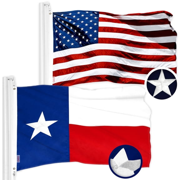 G128 Combo Pack: American USA Flag 4x6 Ft & Texas TX State Flag 4x6 Ft | Both ToughWeave Series Embroidered 300D Polyester, Embroidered Design, Indoor/Outdoor, Brass Grommets