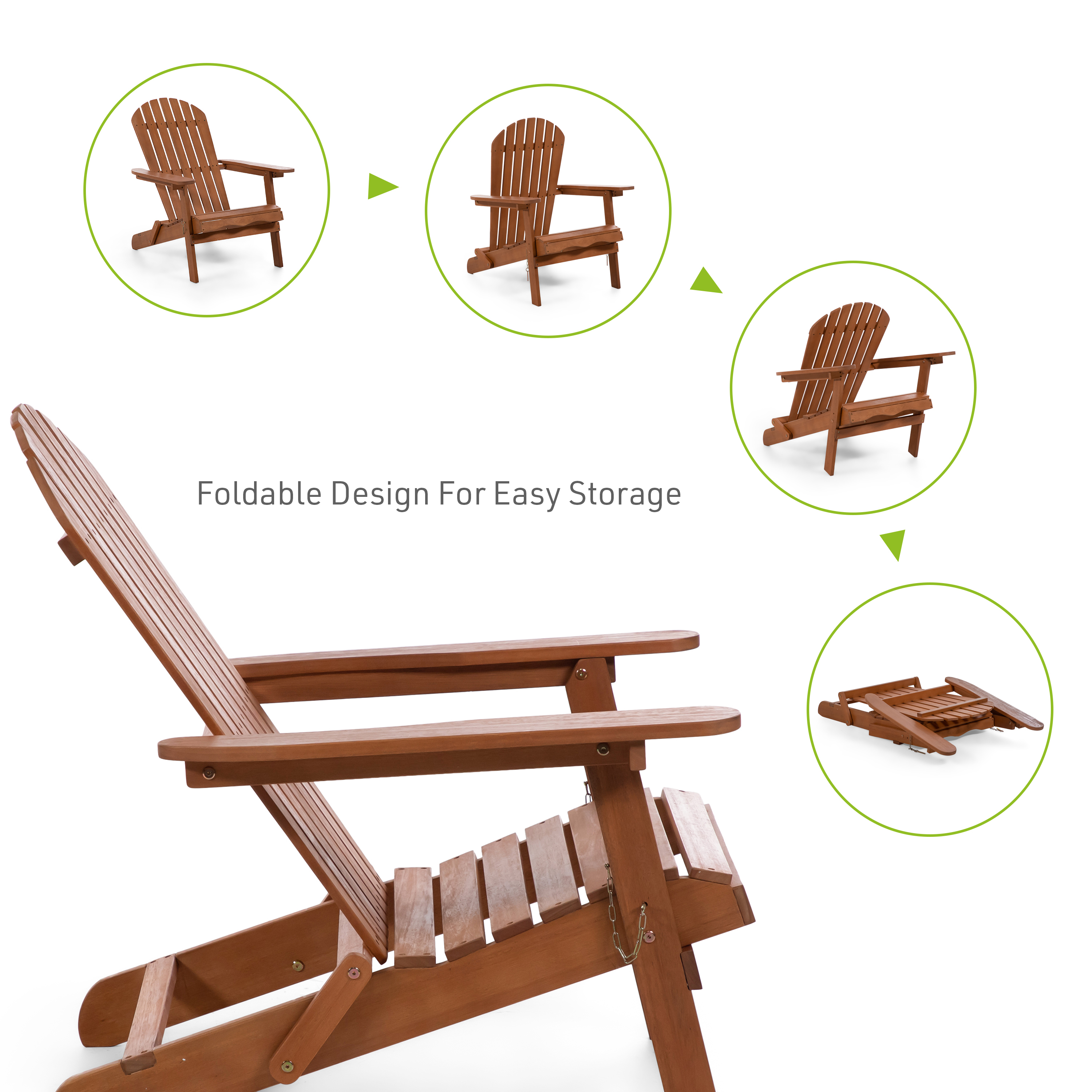 Furniture of America Taylor Wood Foldable Patio Adirondack Chair, Set of 2, Natural
