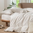 thumbnail image 4 of MooMee Striped Duvet Cover Set Twin 100% Washed Cotton 100% Washed Cotton Linen Like Textured Breathable 2-Piece (White& Almond Milk Grey Wide Stripes, 68"x90"), 4 of 6