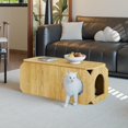 thumbnail image 6 of Pusnapku 39" Coffee Table, Farmhouse Rustic Center Table with Holes and Anti-Collision Corners, Wooden Rectangle Accent Table, for Living Room, 6 of 9