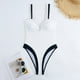 thumbnail image 3 of Y1153 Women Two-Tone One-Piece Swimsuit Tummy Control V-Neck Slimming Swimwear, L Size - Black, 3 of 5
