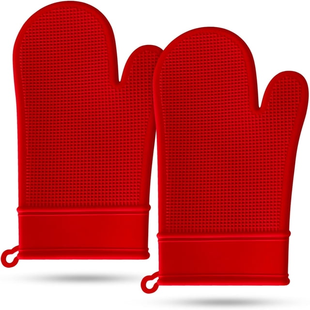 par de manoplas de horno de silicona, resistentes al calor, guantes de cocina con agarre texturiz antideslizante, guantes de parrilla flexibles para barbacoa y hornear (rojo)