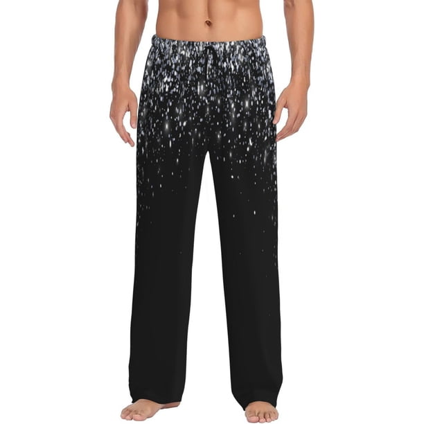 Fotbe Silver Glitter1 Pantalones de Pijama para Hombre, Pantalones de Dormir, Pantalones de Casa con Cintura Ajustable y Bolsillos-X-Large