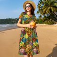 thumbnail image 4 of Easygdp Colorful Circle para Vestido Transpirable de Mujer, Vestido Suelto de Manga Corta con Pliegues y Bolsillos para el Verano, 4 of 6