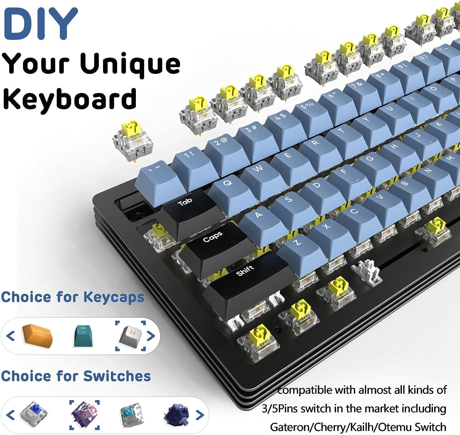 AKC087 75% Custom Keyboard Kit, 87 Keys Hot Swappable 5.0/2.4G/Wired TKL Mechanical Gaming Keyboard PCB Mounting Plate Kit, RGB Backlit Compatible with 3/5Pin Gateron/Cherry/Kailh/Otemu Switches