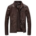 thumbnail image 2 of USNSM Men's Stand Collar Leather Jacket Coat Motorcycle Lightweight Casual Solid Color Zipper Pocket Faux Leather Outwear Brown XXXL, 2 of 6