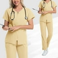 thumbnail image 5 of Ensemble de Blouses Médicales pour Femmes, Ensemble de Costume de Protection à Manches Courtes et Couleur Unie Confortable et Décontracté pour Femmes Beige, 5 of 5