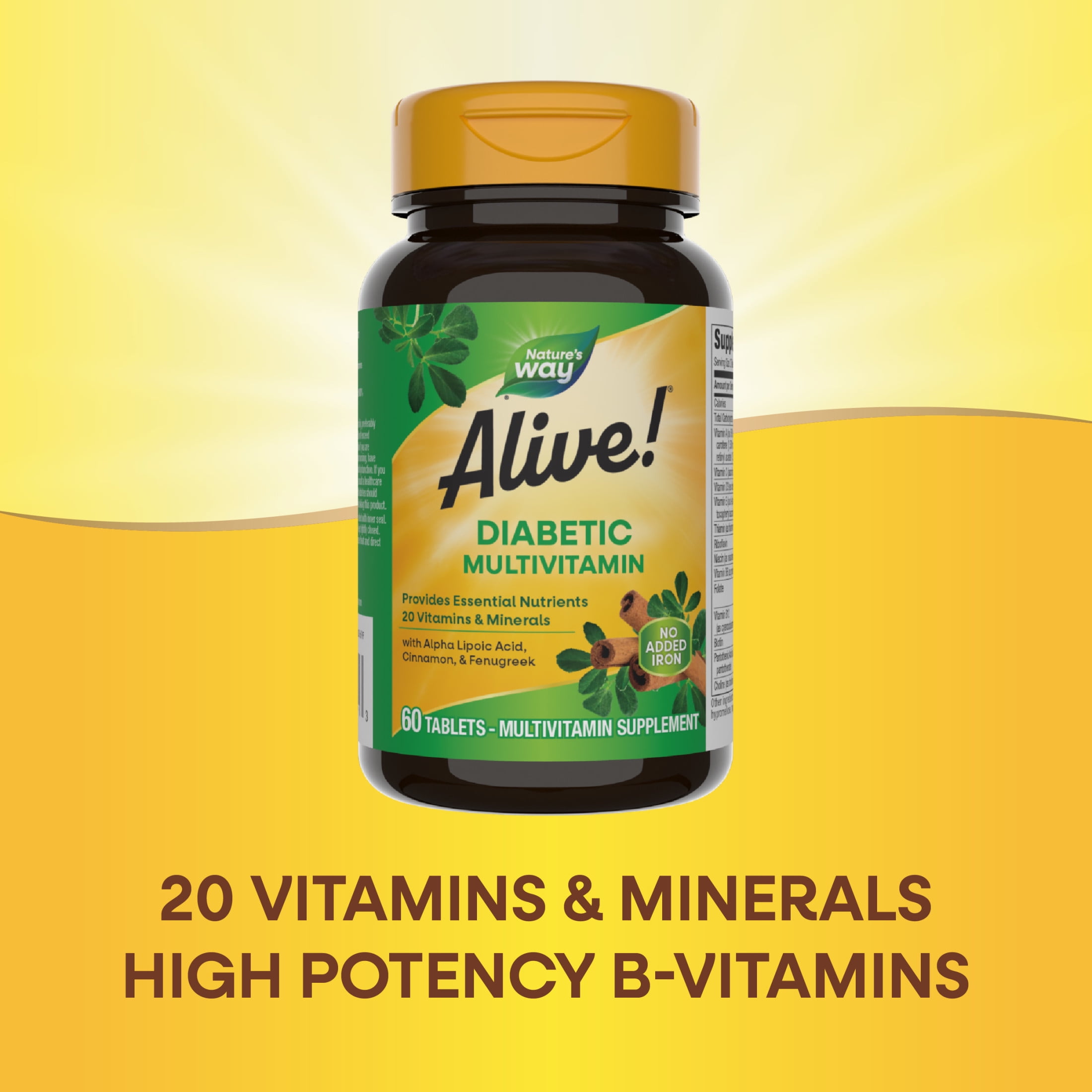 3 pack) Alive! Diabetic Multivitamin, Nutritional Support for