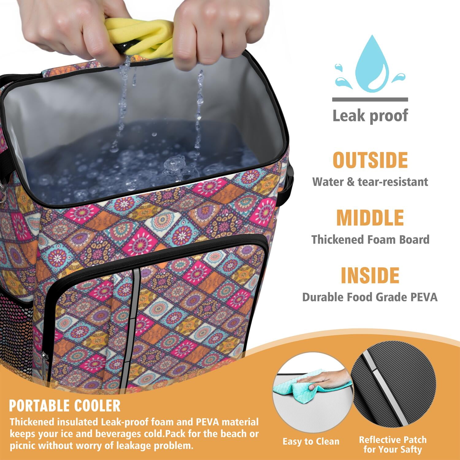 Travel Cooler Bag - Boho Bohemia Flower Camping Beer Cooler Backpack with Bottle Opener- Waterproof Insulated Picnic Backpacks - Cooler Bag for Beach