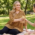 thumbnail image 3 of GRACE & GRANDEUR Women's Plus Size Tops Polka Dots V Neck 3/4 Sleeves Peplum Hem Babydoll Blouses 2X Brown, 3 of 9