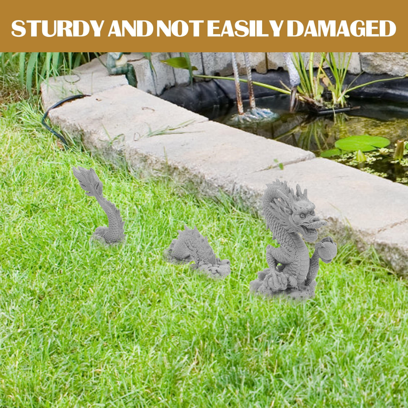 AURARMLET Grey Dragon Statue Set for Aquarium and Home Decor, Unique Powder Finish, Decorative Figurine