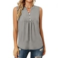 thumbnail image 5 of Womens Cotton Linen Tank Tops, Sleeveless Shirts for Women Summer Casual Vintage Solid Color Ruched Button Up V Neck Dressy Blouses, 5 of 6
