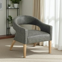 Hassch PU Upholstered Barrel Chair with Open Back Design and Weathered Wood Legs, Comfy Accent Chair for Dining Room, Café, Club & Home (Gray)