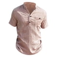 thumbnail image 5 of Men's Casual Button Up Shirt Polyester Blend | Short Sleeve Stand Collar With Breathable Fabric Beach Shirt | Sun Protection Vacation Tops Comfortable Daily | Zenithor,Pink 2XL, 5 of 9