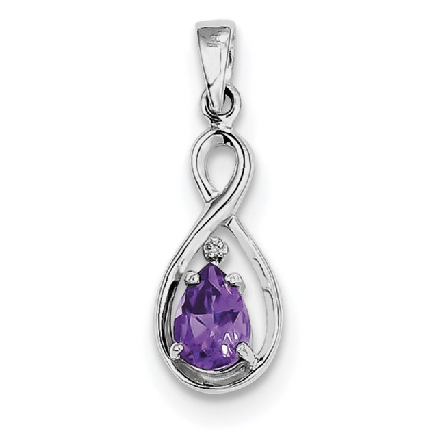 Pendentif en Argent Sterling Rhodié avec Diamant et Améthyste en Forme de Larme QP2966AM (MM x MM)