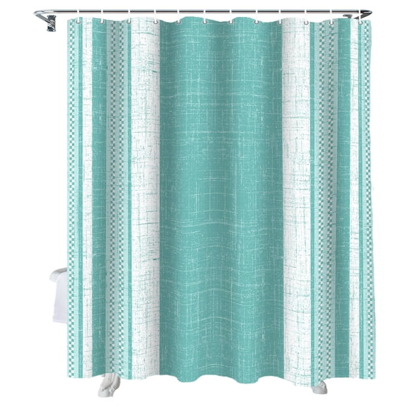 Shower Curtain Turquoise Linen Stripes Shower Curtains for Bathroom Bathtub, Waterproof Fabric Shower Curtain Set with Hooks, Small Stall Size 72" x 78" Striped Lines Textured