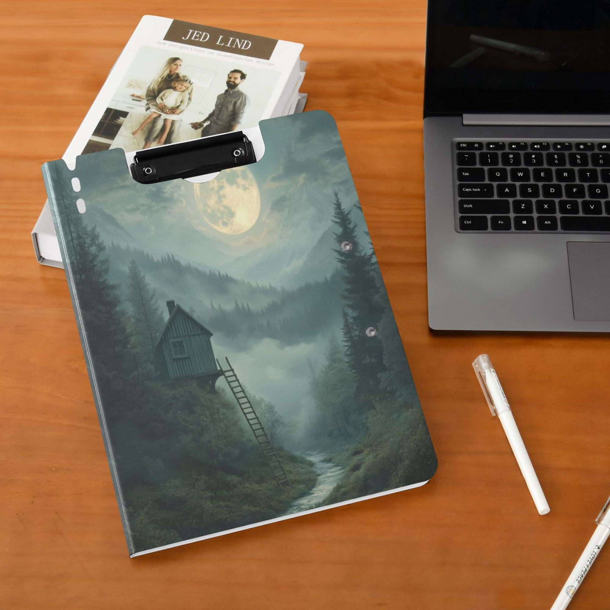 FORMRS A4 Clipboard Folder with Pen Holder Horizontal Foldable School Office Binder, Forest House