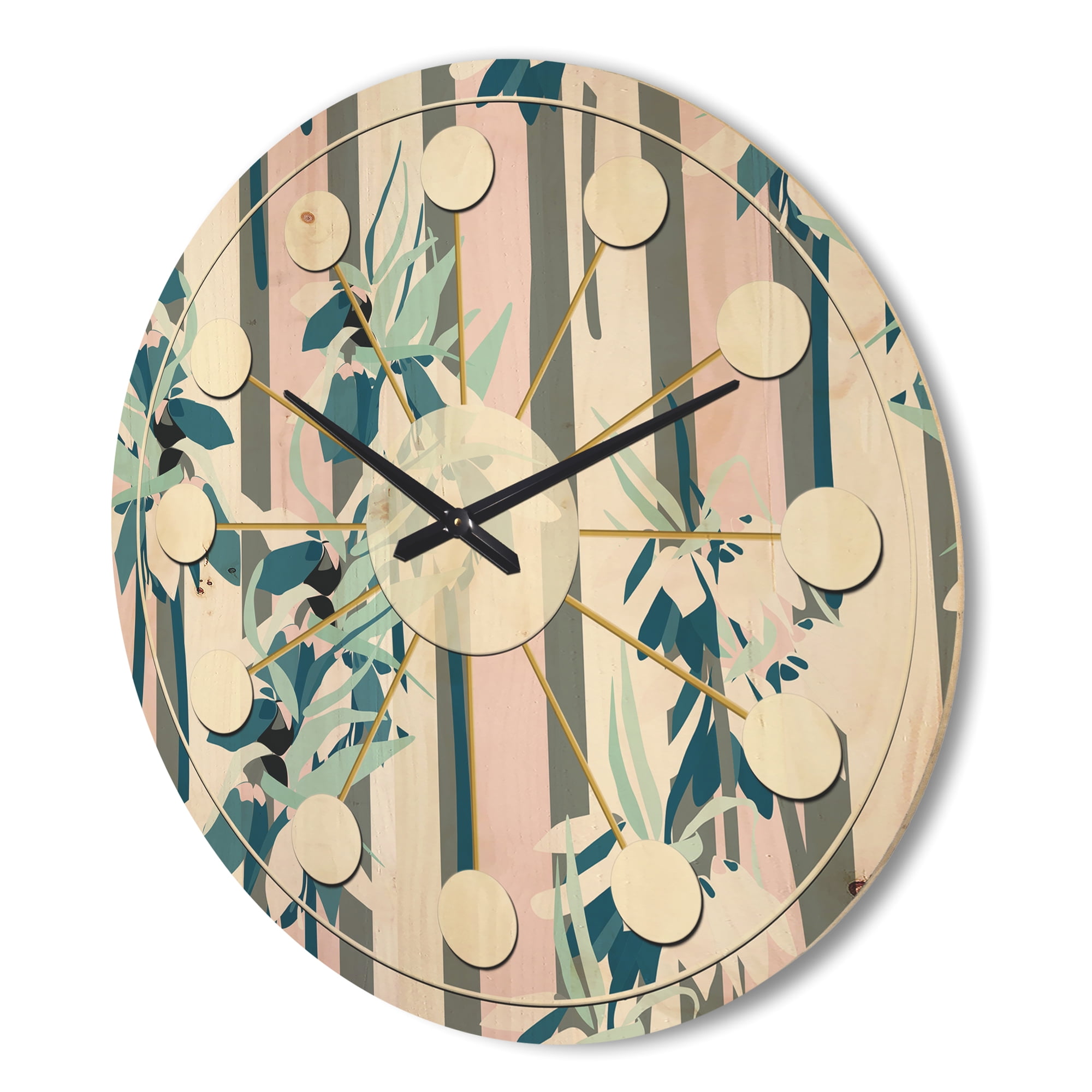 Designart 'Retro Lilies Flowers' Mid-Century Modern Wood Wall Clock